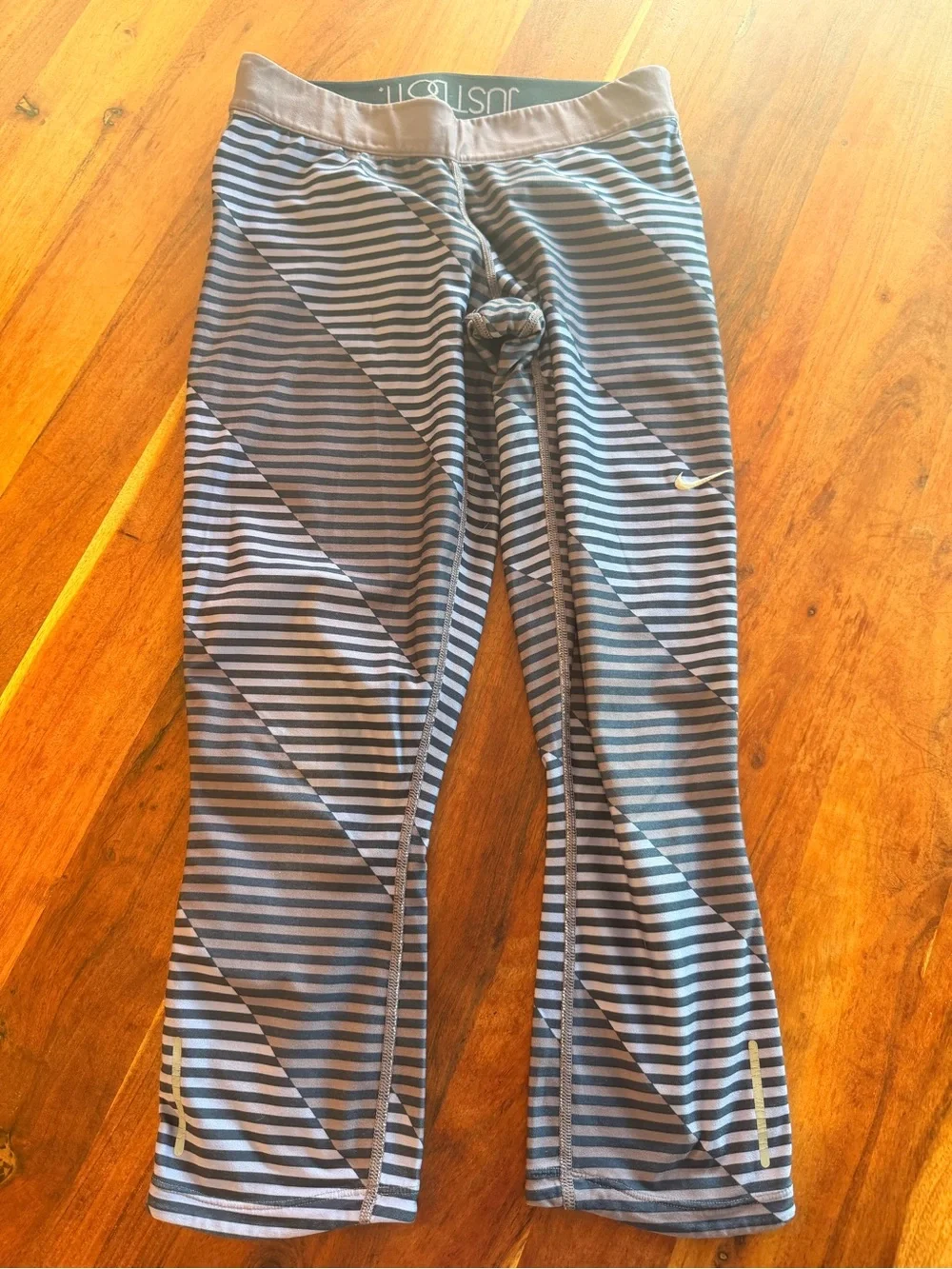 Nike DriFit Blue/ Purple Striped Running Leggings with drawstring